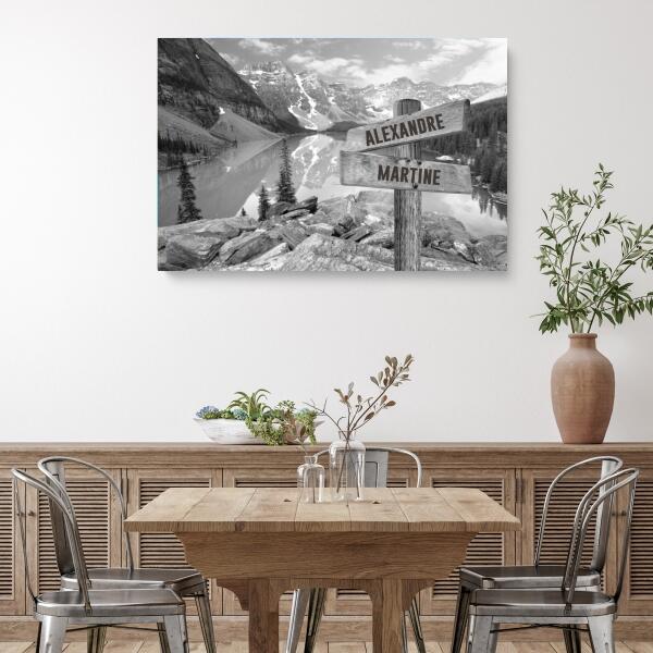 Lac | Toile prénoms personnalisable | Noir & Blanc